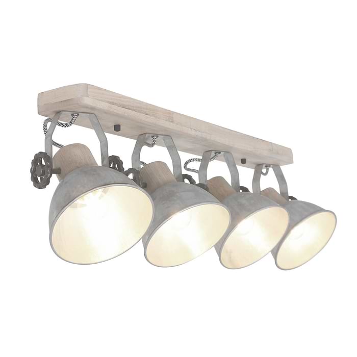 Plafondlamp - wandlamp - spot 4-lichts E27 - nikkel en hout - Gearwood - Mexlite
