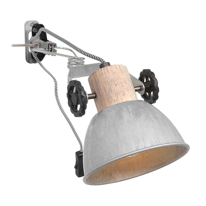 Wandspot -  klemspot -  1-lichts switch - nikkel en hout - Gearwood - Mexlite