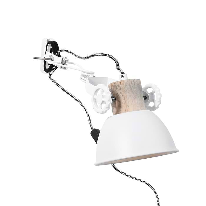Wandspot -  klemspot -  1-lichts switch - wit en hout - Gearwood - Mexlite