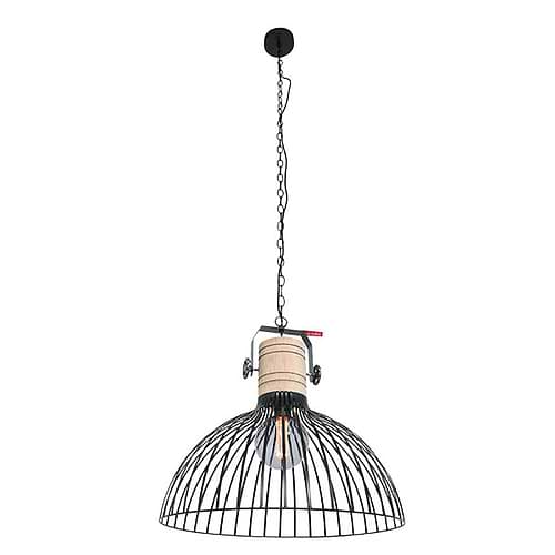 Hanglamp 1-lichts 52cm stripes - zwart en hout - landelijk - Dunbar - Anne light & home