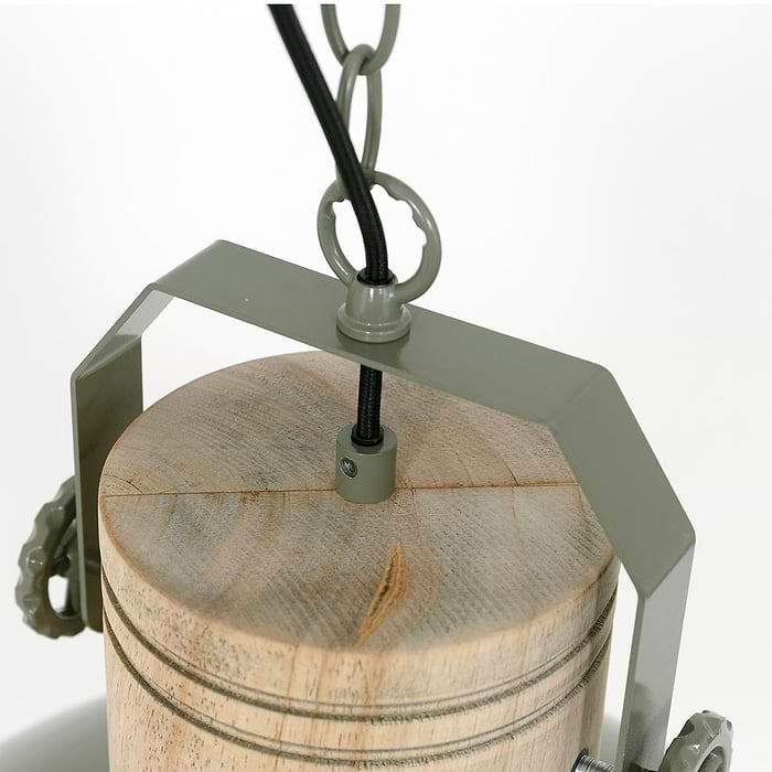 Hanglamp 1-lichts 50cm - groen en hout - landelijk - Gearwood - Mexlite