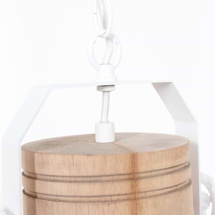 Hanglamp 1-lichts 50cm - wit en hout - landelijk - Gearwood - Mexlite