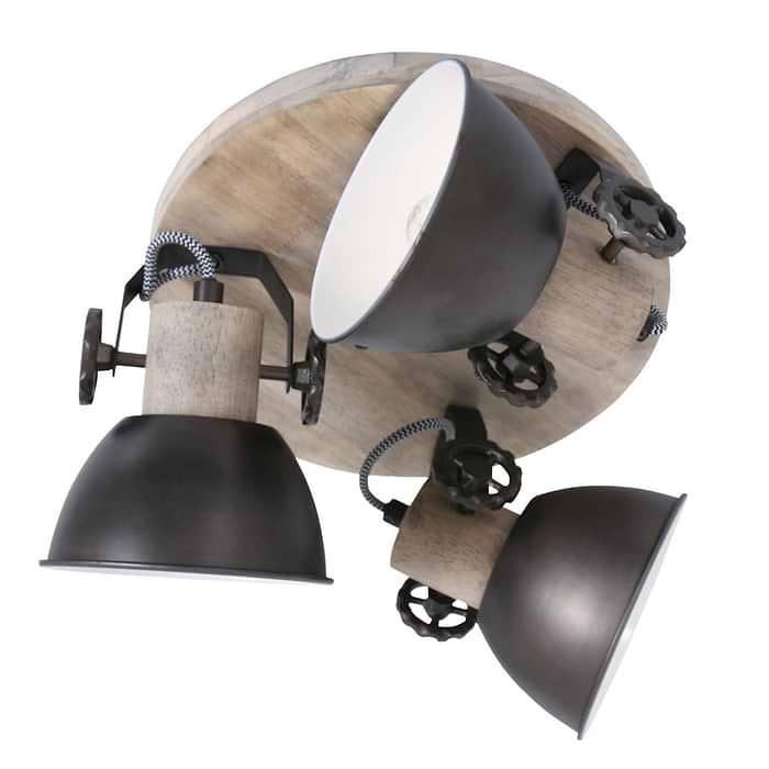 Plafondlamp -  plafondspot 3-lichts hout - antraciet - Gearwood - landelijk - Mexlite