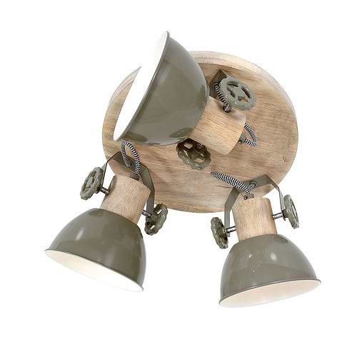 Plafondlamp -  plafondspot 3-lichts hout - groen - Gearwood - landelijk - Mexlite