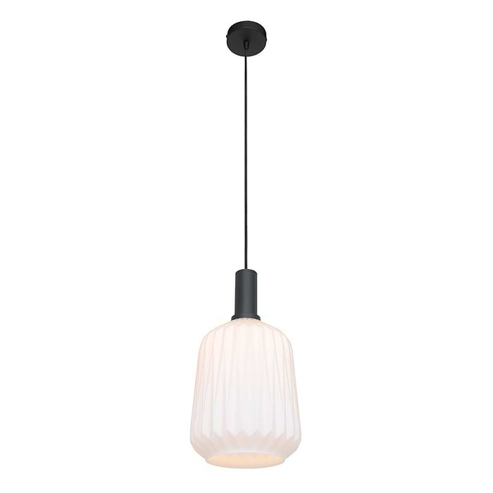 Hanglamp 1-lichts wit ribbel glas - Verre nervuré - Steinhauer