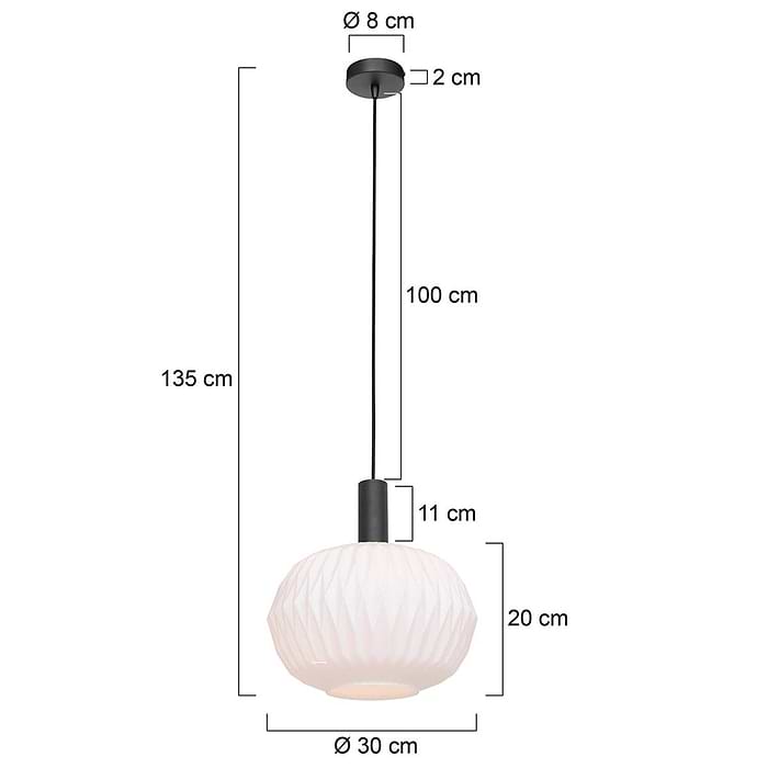 Hanglamp 1-lichts wit ribbel glas - Verre nervuré - Steinhauer