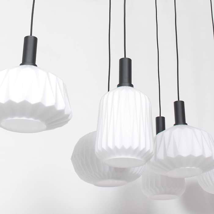 Hanglamp 6-lichts wit ribbel glas - Verre nervuré - Steinhauer