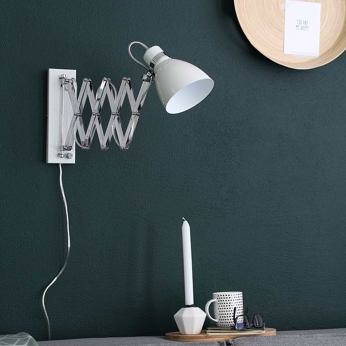Scharnier wandlamp - bureaulamp - leeslamp - 1-lichts SCHARNIER STEINHAUER - 6290W - Wandlamp - Steinhauer - Spring - Modern - Industrieel - Wit - Wit- Metaal