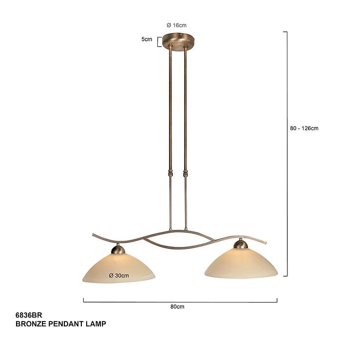 Hanglamp 2-lichts Glas STEINHAUER - 6836BR - Hanglamp- Steinhauer- Capri- Klassiek- Brons Creme - Metaal Glas