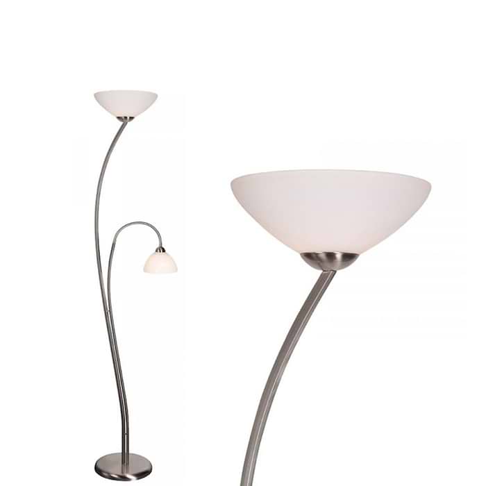 Vloerlamp 2-lichts Glas STEINHAUER - 6838ST - Vloerlamp- Steinhauer- Capri- Klassiek- Staal Wit - Metaal Glas