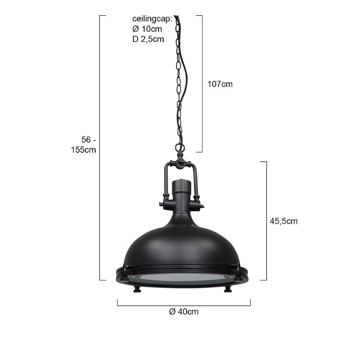 Industriële hanglamp 1-lichts Metaal MEXLITE - 7636ZW - Industrie lamp - industriële Hanglamp - Mexlite - Alta - Industrieel - Trendy - Zwart Mat zwart - Metaal Glas
