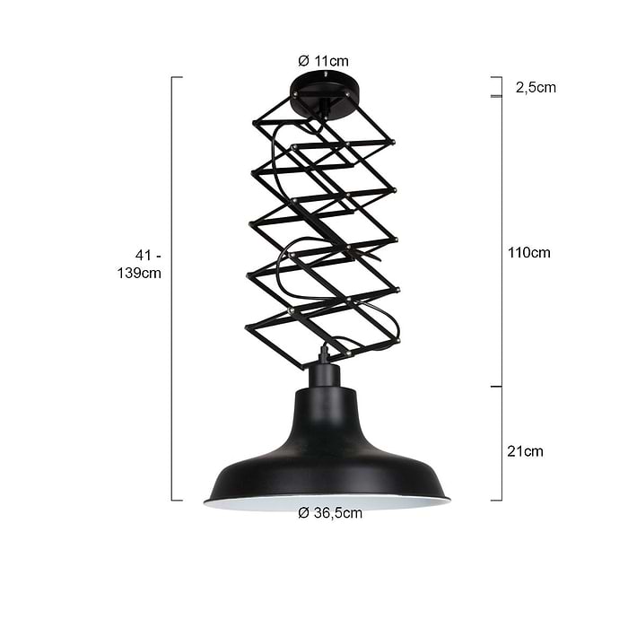 Hanglamp 1-lichts Schaar Lexi MEXLITE - 7654ZW - Hanglamp- Mexlite- Lexi- Industrieel - Landelijk- Zwart  Zwart- Metaal