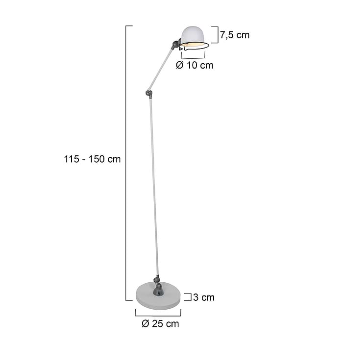Vloerlamp 1-lichts reflector - wit en aliminium - industrieel - Davin - Mexlite