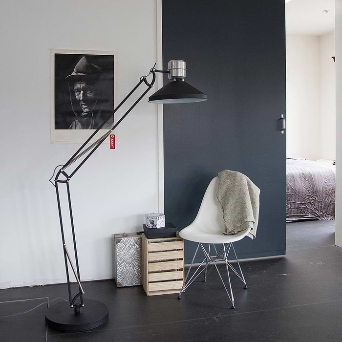 Industriële vloerlamp 1-lichts Knik ANNE LIGHTING - 7701ZW - Vloerlamp - industriële vloerlamp - Industrie lamp - Anne Lighting - Zappa - Industrieel - Trendy - Zwart - Mat zwart - Metaal