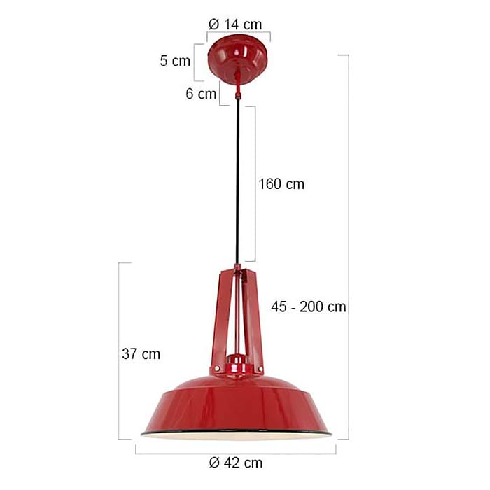 industriële hanglamp 1-lichts metaal 43cm MEXLITE - 7704RO - industriële hanglamp - Industrielamp - Mexlite - Luna - Industrieel - Trendy Rood Rood - Metaal