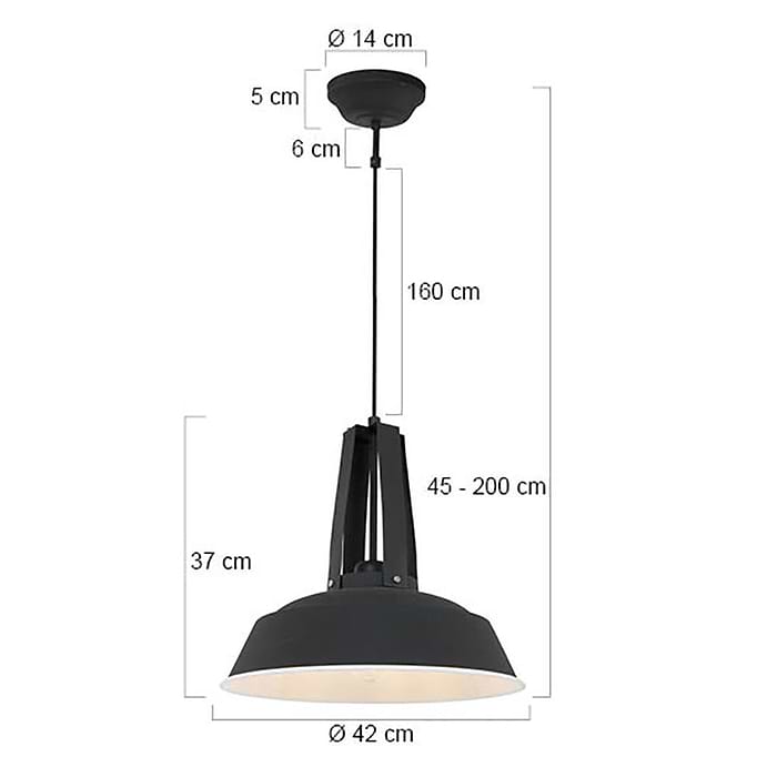 industriële hanglamp 1-lichts metaal 43cm MEXLITE - 7704ZW - industriële hanglamp - Industrielamp - Mexlite - Luna - Industrieel - Trendy Zwart Zwart - Metaal