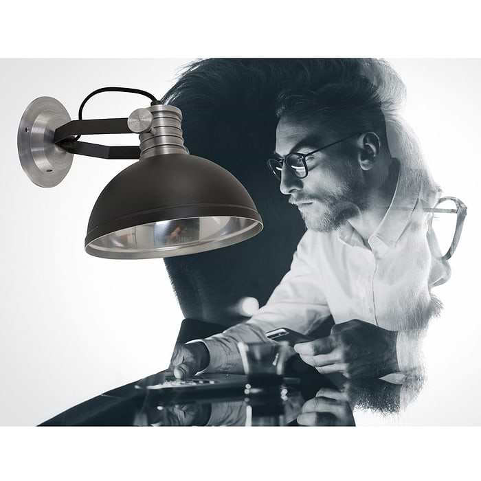 Industriële wandlamp - wandspot - leeslamp - bedlamp - reflektor STEINHAUER - 7717ZW - industriële wandlamp - Industrie lamp - Muurlamp - Spots - Steinhauer - Brooklyn - Industrieel - Stoer - Zwart - Metaal