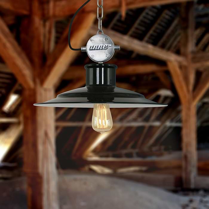 industriële hanglamp 1-lichts ANNE LIGHTING - 7737ZW - Industrielamp - Industriële hanglamp - Anne Lighting - Millstone - Industrieel - Stoer - Zwart Staal Zwart met stalen blok - Metaal