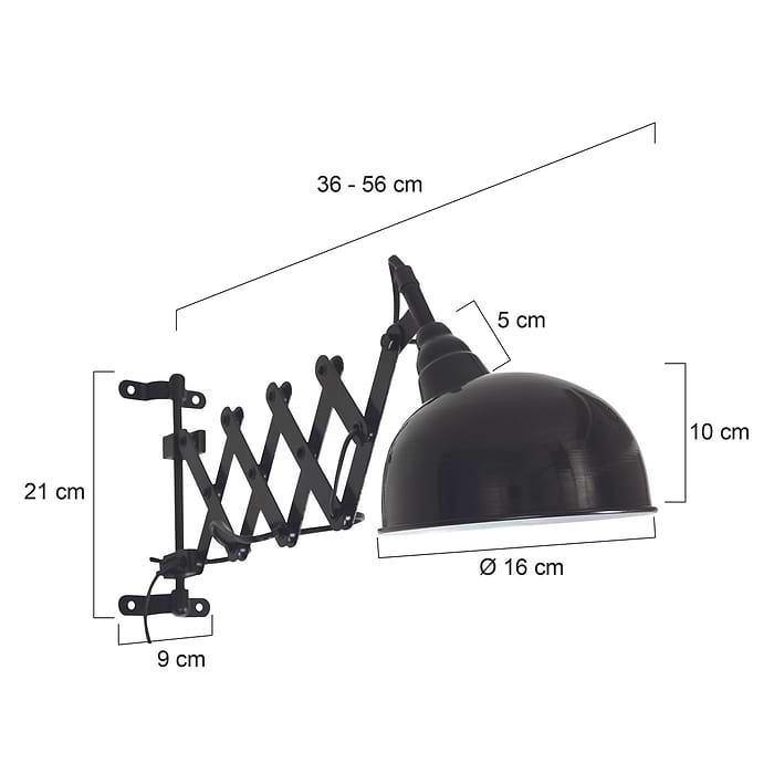 Industriële wandlamp - bureaulamp - Vintage STEINHAUER - 7774ZW - Wandlamp - Leeslamp - Bureaulamp - Steinhauer - Yorkshire - Industrieel - Stoer - Zwart - Metaal