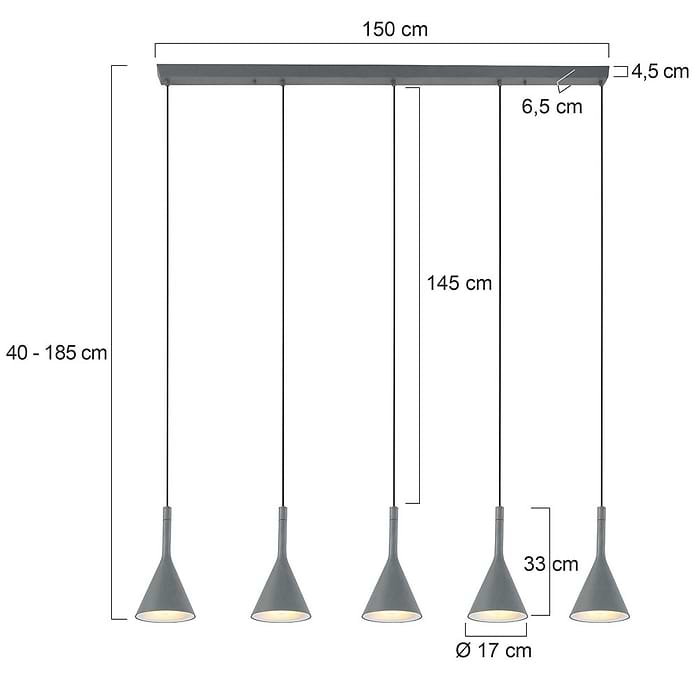 Hanglamp 5-l trechter STEINHAUER - 7808GR - Hanglamp- Steinhauer- Cornucopia- Modern - Design- Grijs  Grijs- Metaal
