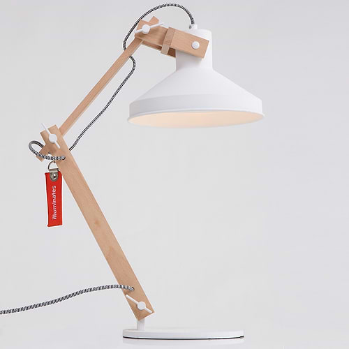 Tafellamp 1-lichts Hout E27 ANNE LIGHTING - 7866BE - Tafellamp- Bureaulamp- Anne Lighting- Woody- Scandinavisch - Trendy- Wit Bruin Houten lamp met witte accenten- Metaal Hout