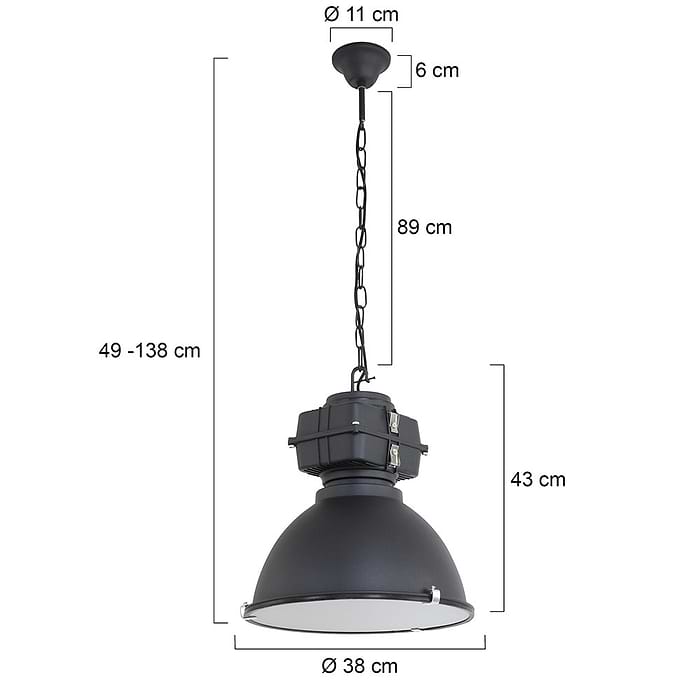 Industriële hanglamp industrie glas 40cm MEXLITE - 7881ZW - industriële hanglamp - Industrielamp - Mexlite - Fender - Industrieel - Trendy - Zwart Zwart mat - Metaal Glas