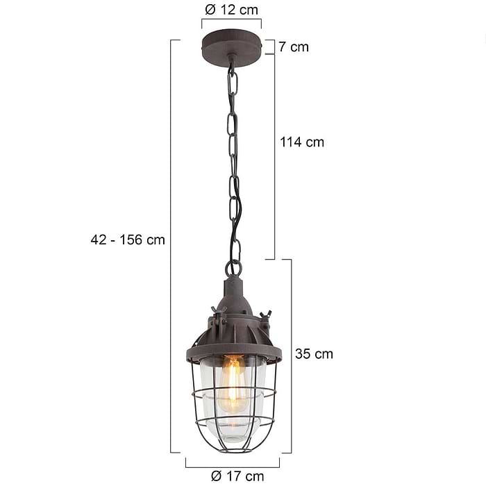 Industriële hanglamp 1-lichts lantaarn MEXLITE - 7890B - Industrie lamp - industriële hanglamp - Mexlite - Mistral - Industrieel - Landelijk - Bruin Authentiek bruin - Metaal Glas