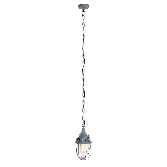 Industriële hanglamp 1-lichts lantaarn MEXLITE - 7890GR - industriële hanglamp - Industrie lamp - Mexlite - Mistral - Industrieel - Landelijk - Grijs Betongrijs - Metaal Glas
