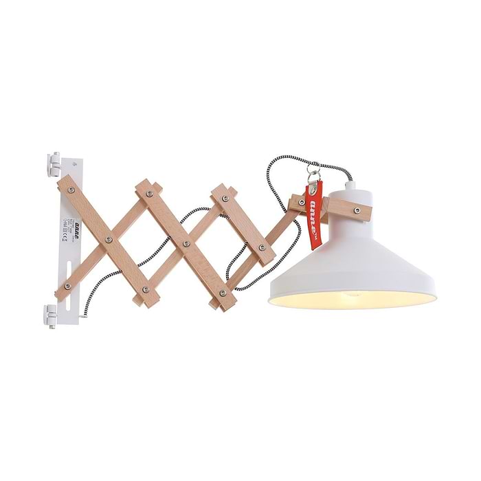 Industriële wandlamp - bureaulamp - 1-lichts Hout ANNE LIGHTING - 7900BE - Wandlamp - industriële bureaulamp - leeslamp - Anne Lighting - Woody - Scandinavisch - Trendy - Wit - Houten wandlamp wit - Hout Metaal