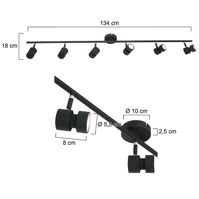 Plafondlamp 6-lichts spot aluminium LED - zwart - Natasja LED - Steinhauer