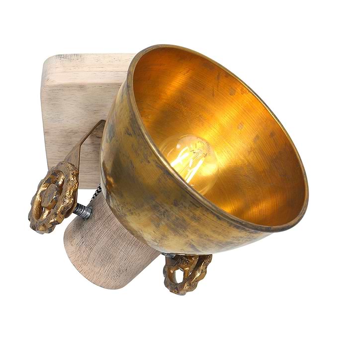 Plafondspot of wandspot 1-lichts E27 - brons en hout - Gearwood - Mexlite