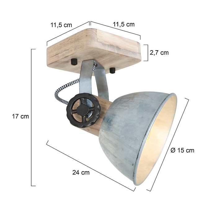 Plafondspot of wandspot 1-lichts E27 - nikkel en hout - Gearwood - Mexlite