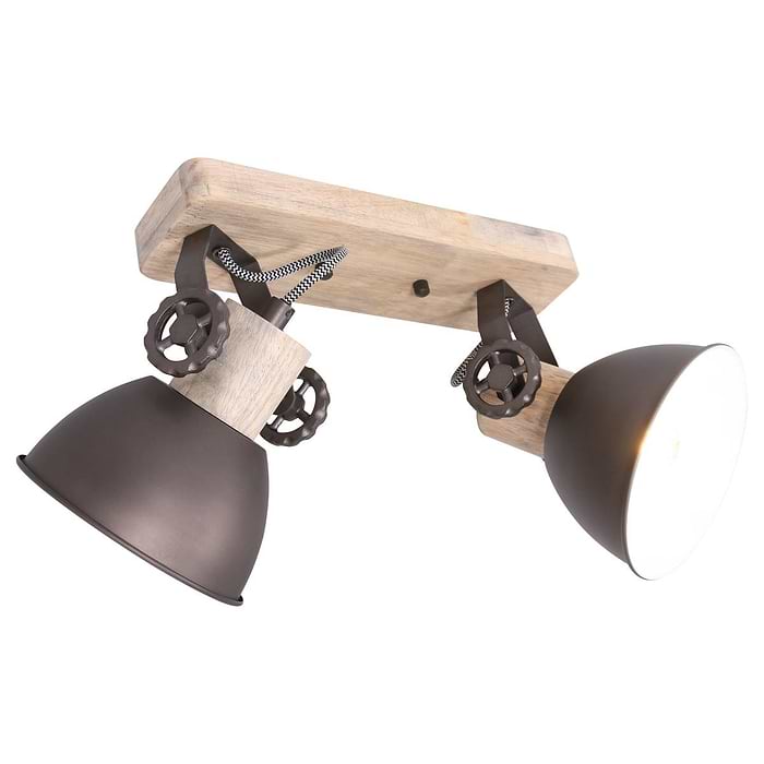 Plafondspot of wandspot 2-lichts E27 - antraciet en hout - Gearwood - Mexlite