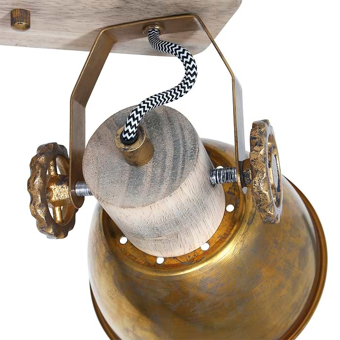 Plafondspot of wandspot 2-lichts E27 - brons en hout - Gearwood - Mexlite