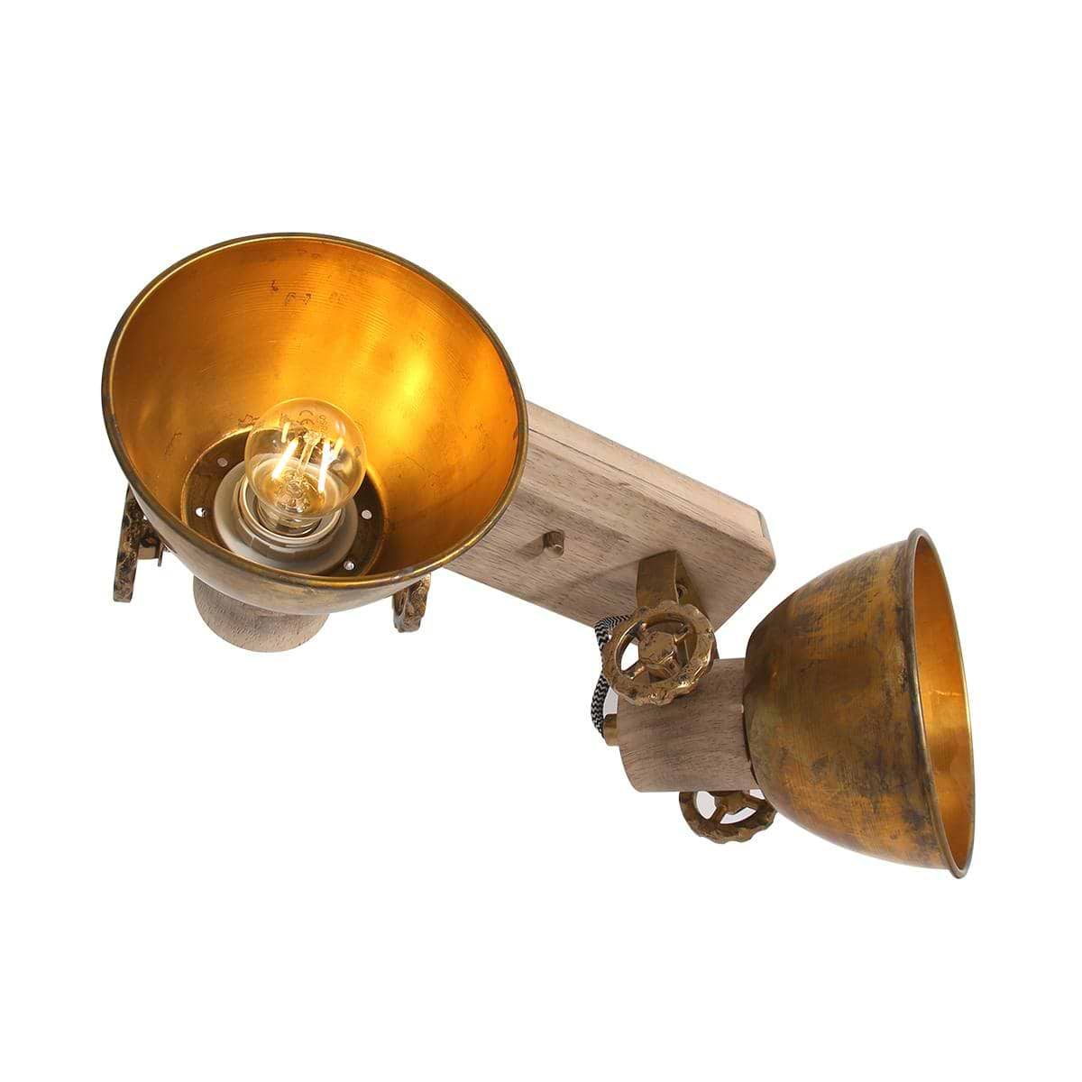 Plafondspot of wandspot 2-lichts E27, brons hout, Gearwood, Mexlite 7969BR - Webo Verlichting