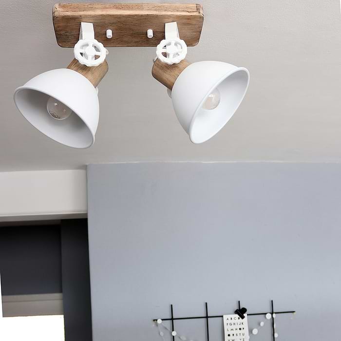 Spot 2-lichts - opbouw - landelijk - industrieel - plafondspots - Spot 2-lichts E27 MEXLITE STEINHAUER - 7969W - Industriële plafondlamp - Spots - Mexlite - Gearwood spot - Trendy - Wit