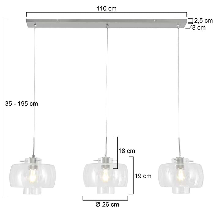 Hanglamp 3-lichts E27 (armatuur) +3x 2496 glas flat clear - STEINHAUER