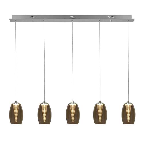 Hanglamp Nebula 5x5W LED 2700K balk 110cm -  Nikkel Metaal dimbaar + glas Amber - Serie Nebula - Hanglamp - High Light - H543128