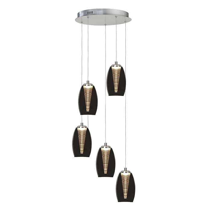 Hanglamp Nebula 5x5W LED 2700K rond  Nikkel Metaal dimbaar + glas Smoke - Serie Nebula - Hanglamp - High Light - H543219