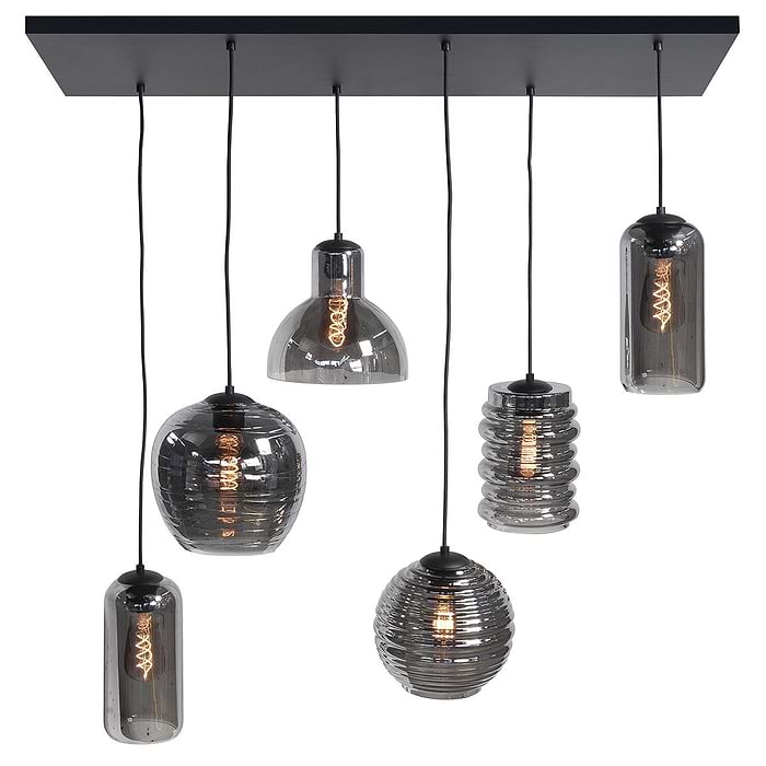 Hanglamp 100 cm -  X 35 cm -  lichts 6 X E27 Fantasy + glas Smoke - Serie Fantasy Hanglamp - High Light - H564019