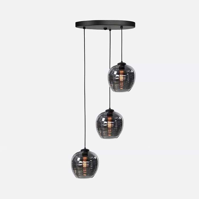 Hanglamp Fantasy Globe 3-lichts inclusief gladde Smoke glas bollen - LED - mat zwart - dimbaar - HIGH LIGHT -  Prachtige transparante zwarte smoke glas kappen - diameter 22 cm -  Fitting E27 - lichtbronnen exclusief -  Deze prachtige hanglamp is dimbaar met een externe dimmer -  O1043 - 01 + G2040 - 19