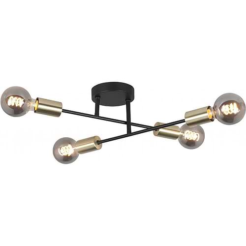 Plafondlamp Sticks - 4-lichts - goud en zwart - hoogte 15 cm - Ø 45 cm - E27 - 4*60W - HIGH LIGHT