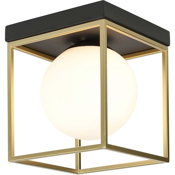 Plafondlamp - plafonnier Sorrento - zwart en goud - glas opaal - vierkant 18 x 18 cm - E14 - HIGH LIGHT P687001