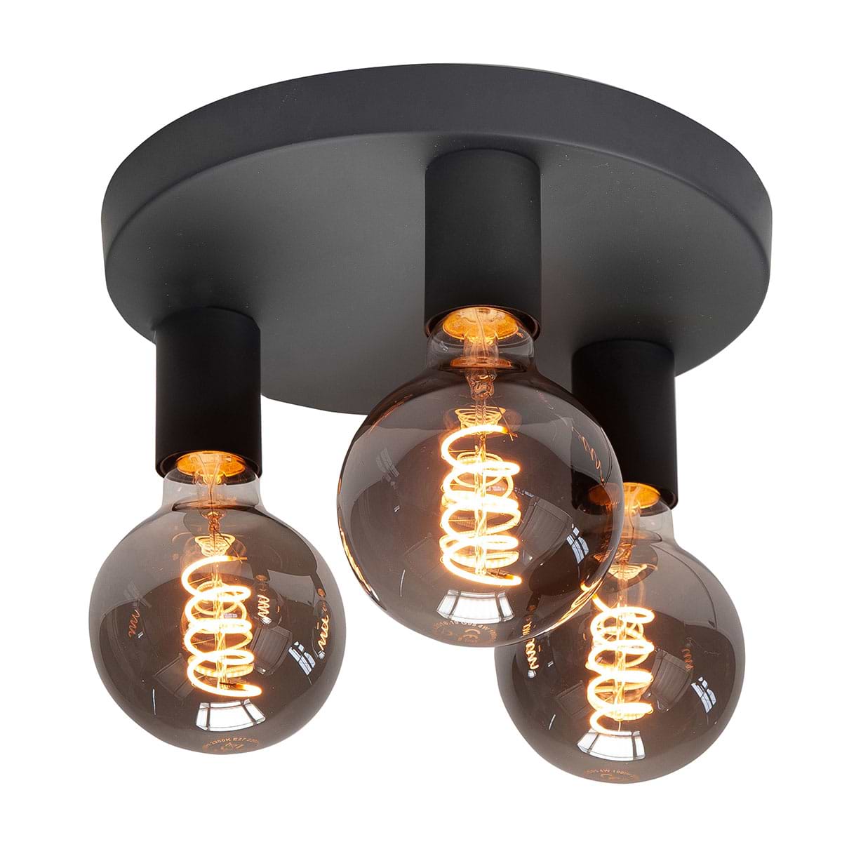 Plafondlamp Basic 3-lichts, zwart, rond, 25 cm, E27, dimbaar, HIGH LIGHT - P662001 - Webo