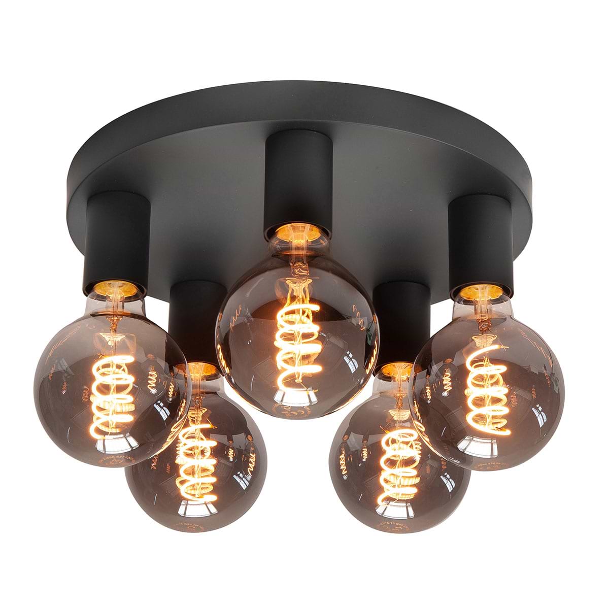 Plafondlamp Basic 5-lichts, mat zwart, rond, diameter E27, LIGHT - P662101 - Webo Verlichting