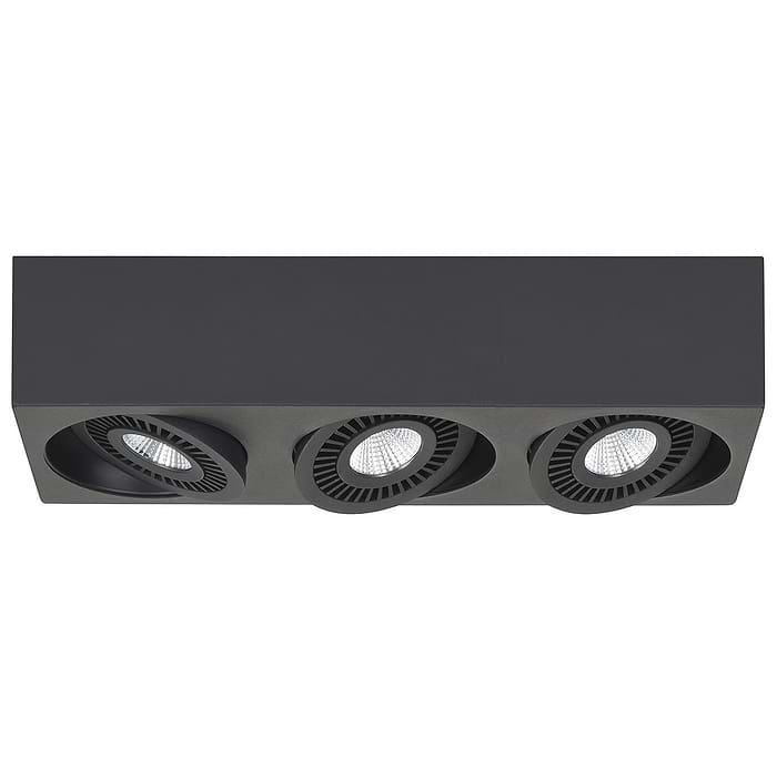 Spot Eye - plafondlamp met drie spots - 3 X 5W Rechthoek LED Mat Zwart Dimbaar - Serie Eye - Spots - High Light - S742701