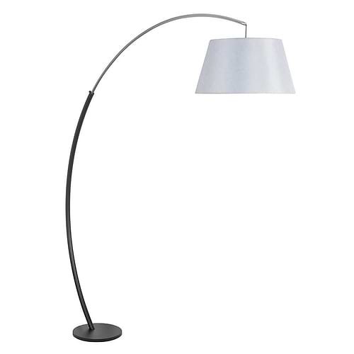 Booglamp vloerlamp Arc kort Zwart / Nikkel E27 + kap Linnen Taupe+dimmer - Serie Arc - High Light - V459001