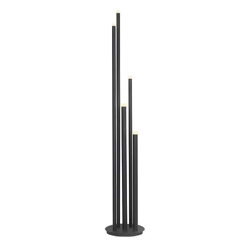 Vloerlamp Tubes 5-lichts - mat zwart rond - diameter 30 cm - hoogte 155 cm - mat zwarte dunne buizen met LED lichtbronnen - bovenzijde subtiel acryl glaasje - mat zwart vloerplaat - inclusief vloerdimmer aan het snoer - HIGH LIGHT -  De vijf mat zwarte dunne buizen hebben een doorsnede van 3