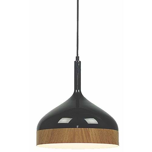 Hanglamp zwart/hout 1-lichts "Moondrop" Ø30cm 31cm hoog E27 - ART DELIGHT - HL 2002 ZW