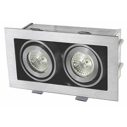 Inbouwspot - 2-lichts plafondspot - mat staal 2-lichts "Visq" rechthoekige dubbele spots - LED - GU10 - spots zijn kantelbaar - ART DELIGHT. De benodigde LED GU10 lichtbronnen zijn exclusief. Het materiaal is aluminium. De spot is 18 cm lang x 10 cm breed x 9 -5 cm hoog. De zaagmaat: 168x88mm - de inbouwdiepte: 95mm. De spot is dimbaar met een externe wanddimmer - niet inbegrepen.  - IBS R1011H